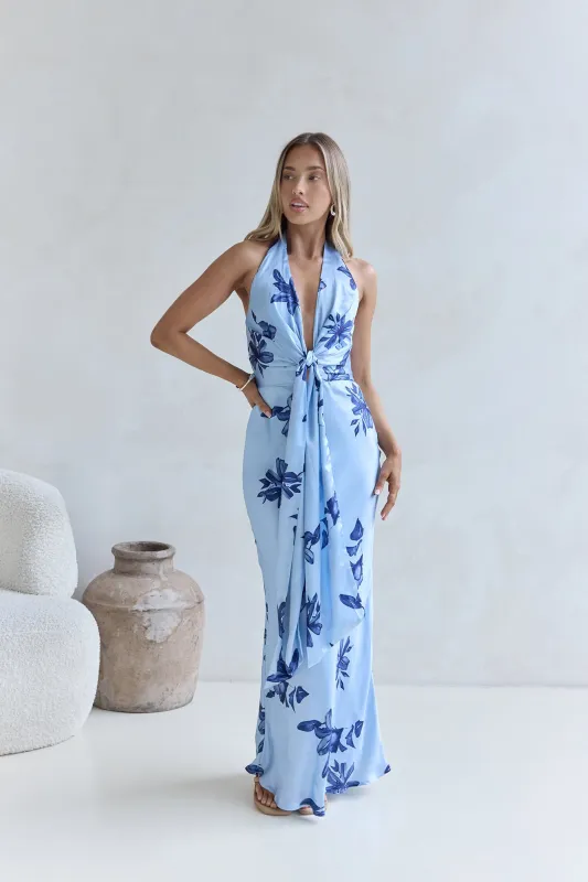 Lovers In Bloom Halter Maxi Dress Blue sold by Fortunate One