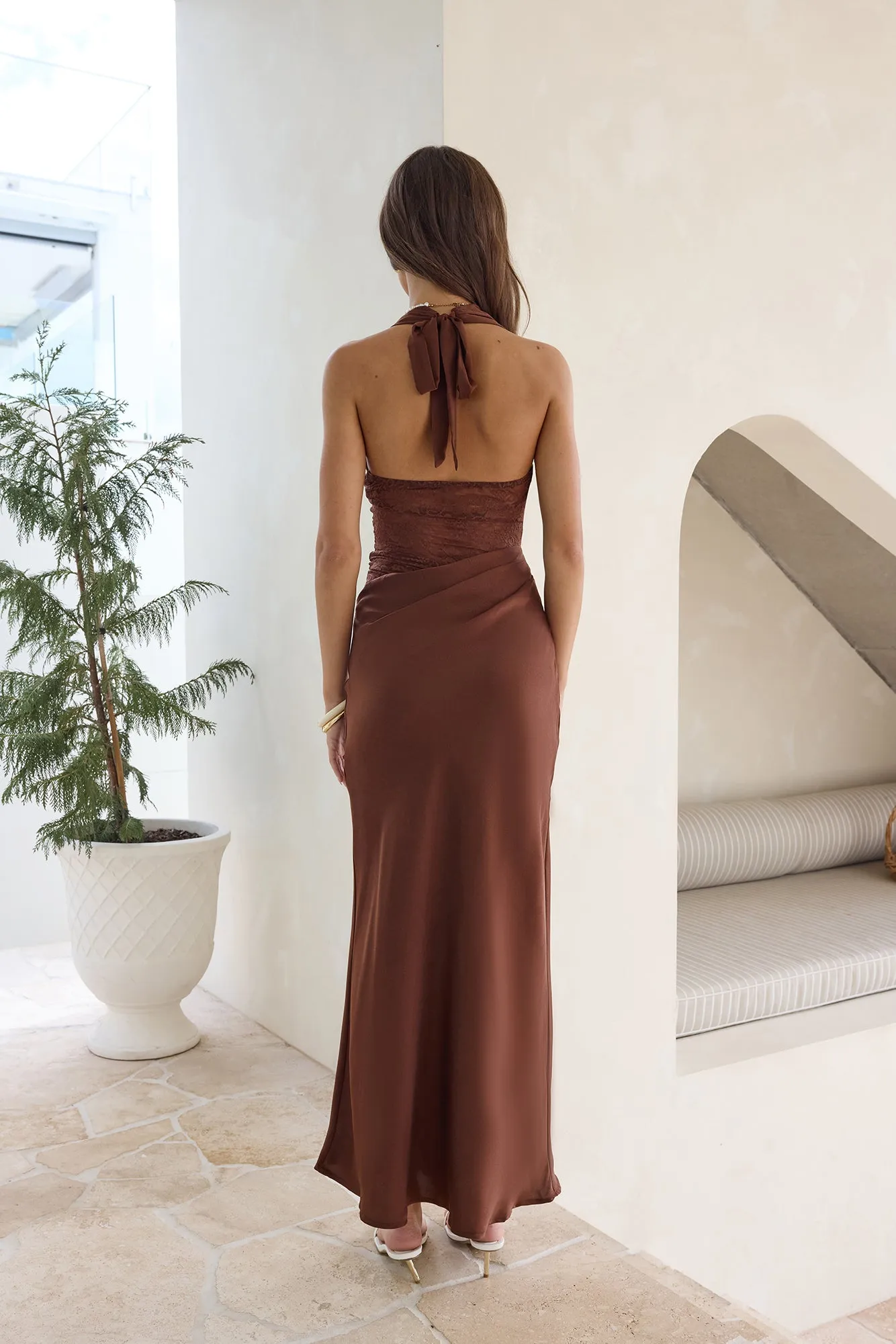 Call Me Yours Lace Halter Satin Maxi Dress sold by Fortunate One product image thumbnail 2