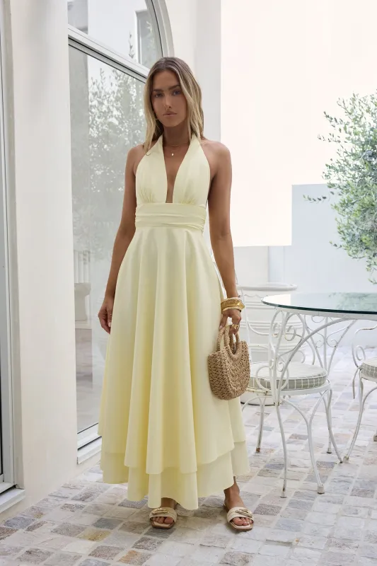 Spring Blossoms Halter Maxi Dress Lemon sold by Fortunate One