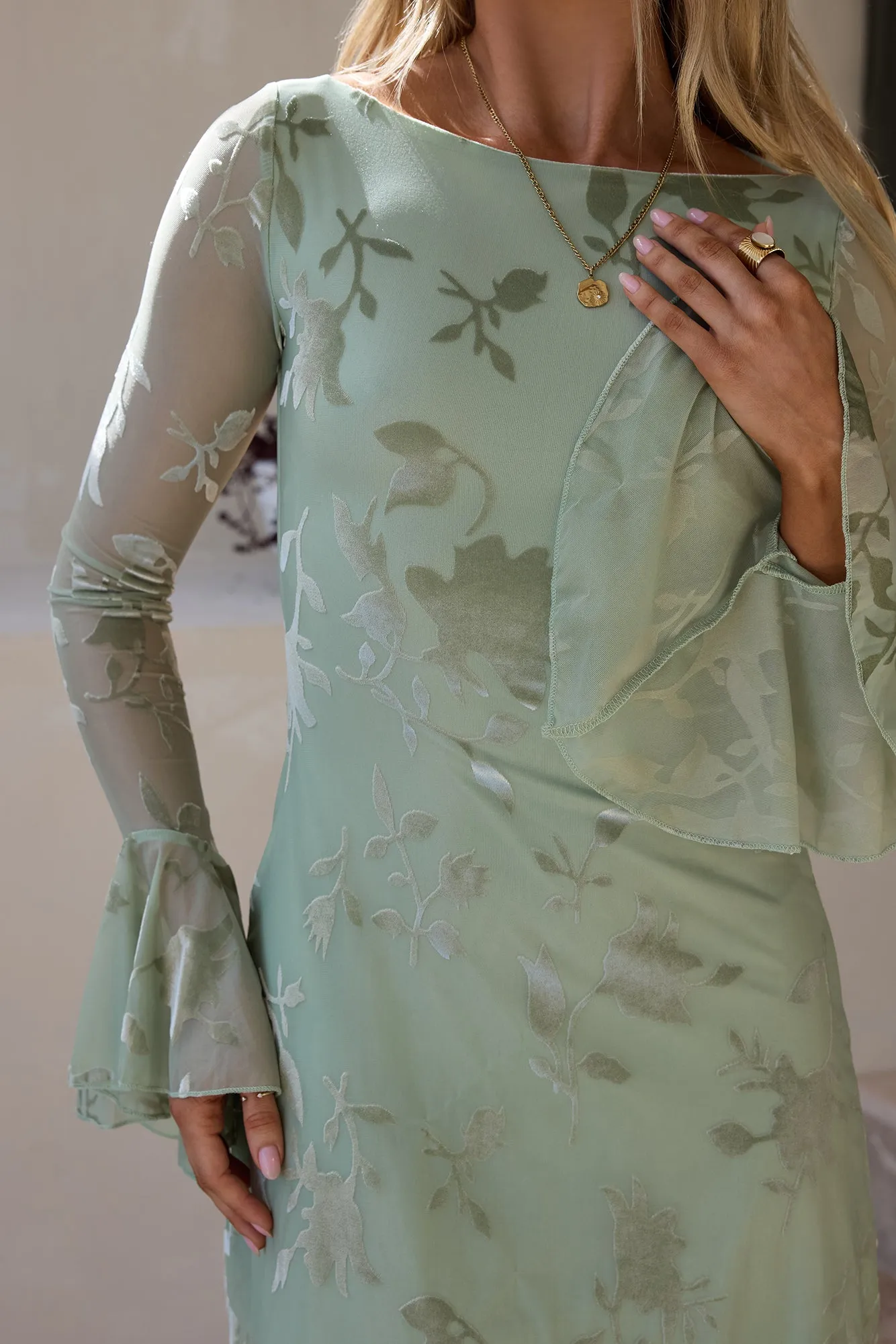 Moonrise Long Sleeve Mini Dress Sage sold by Fortunate One product image thumbnail 5
