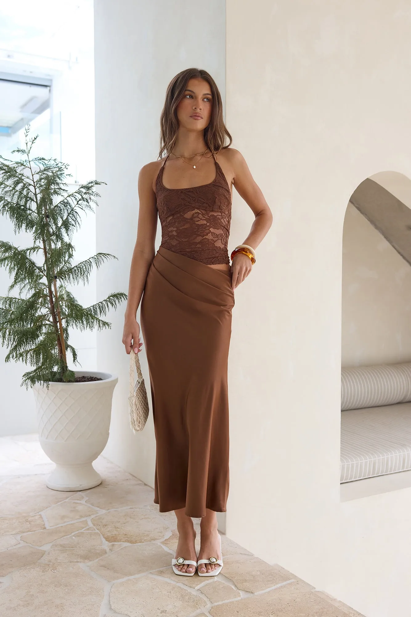 Dreamdays Halter Lace Maxi Dress Chocolate sold by Fortunate One product image thumbnail 3