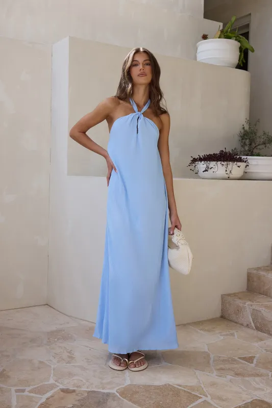 Isle Of Chic Halter Maxi Dress Blue sold by Fortunate One