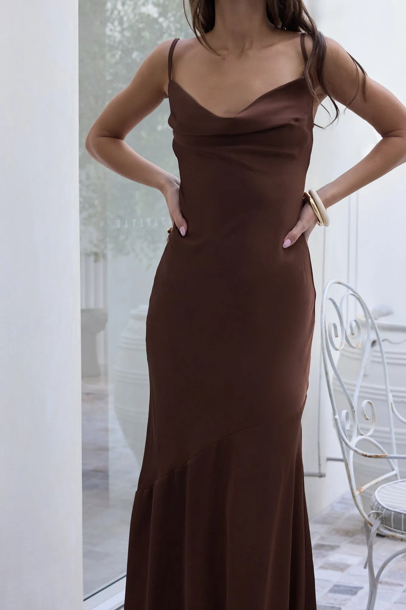 Brilliant Belle Satin Maxi Dress Brown sold by Fortunate One product image thumbnail 3