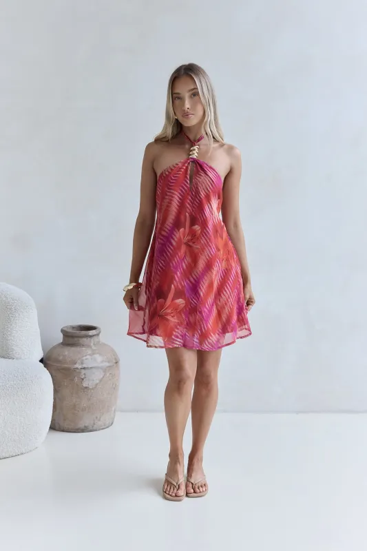 Sundown Palms Halter Mini Dress Orange sold by Fortunate One