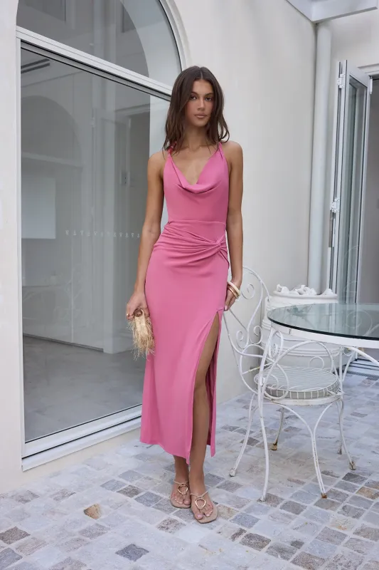 Morning Greetings Halter Maxi Dress Rose sold by Fortunate One