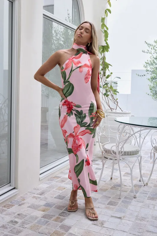 Blooming Romance Satin Maxi Dress Pink sold by Fortunate One