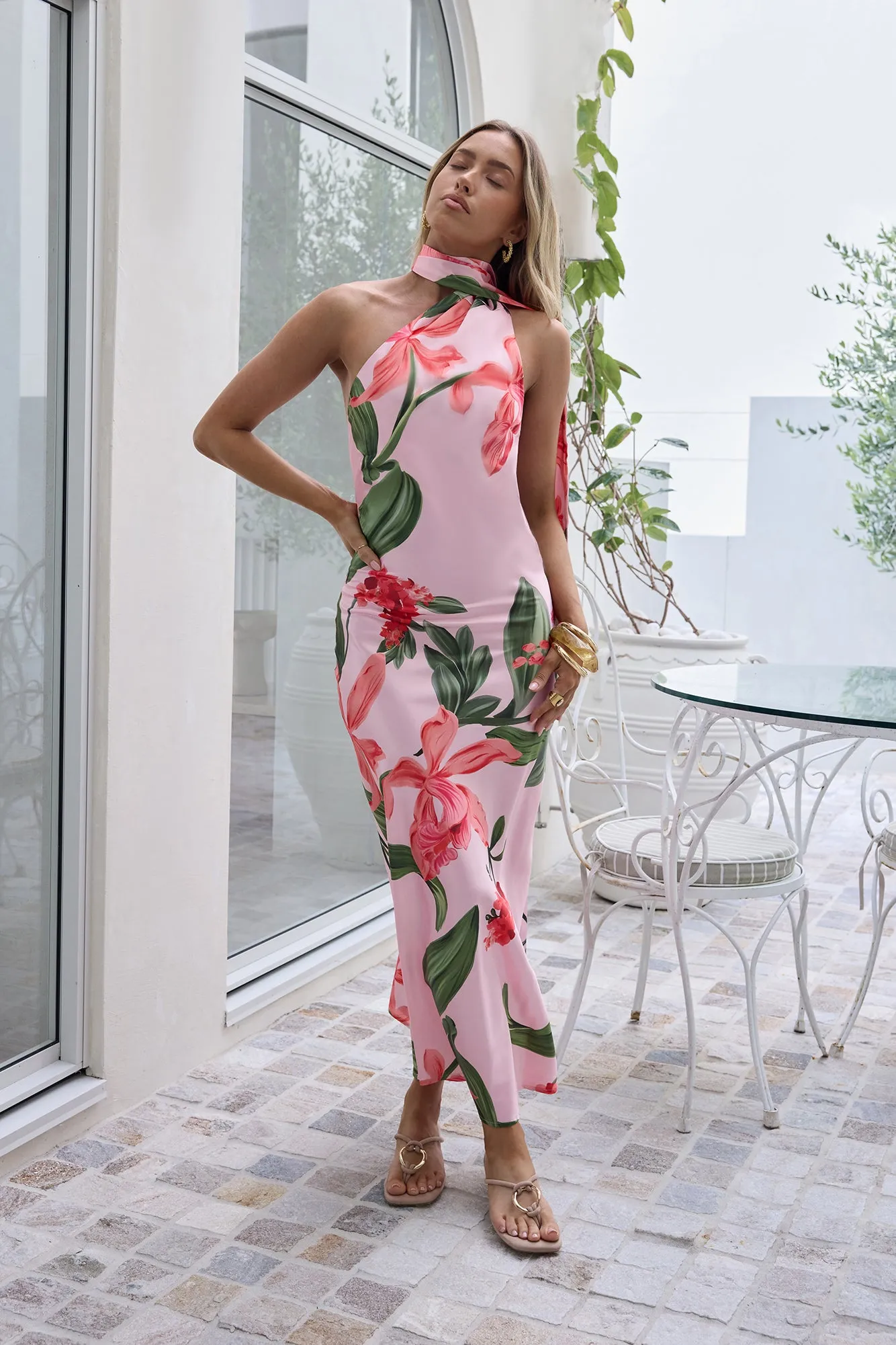 Blooming Romance Satin Maxi Dress Pink sold by Fortunate One