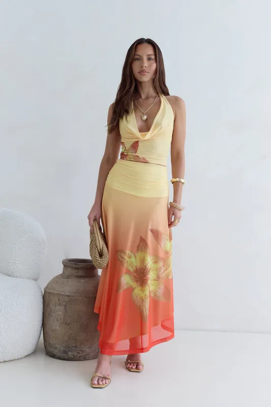 Sunrise Stars Mesh Maxi Skirt Yellow sold by Fortunate One