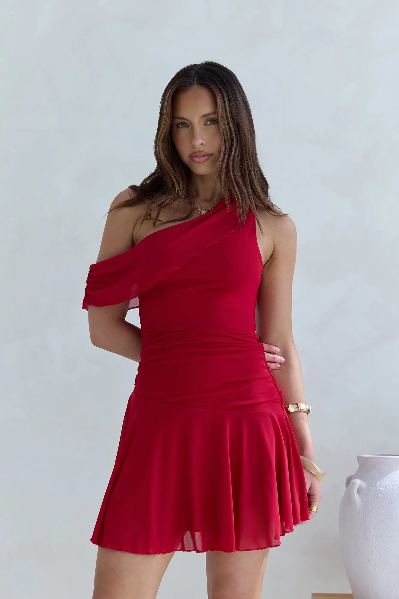 Promise To You One Shoulder Mesh Mini Dress Red sold by Fortunate One product image thumbnail 3