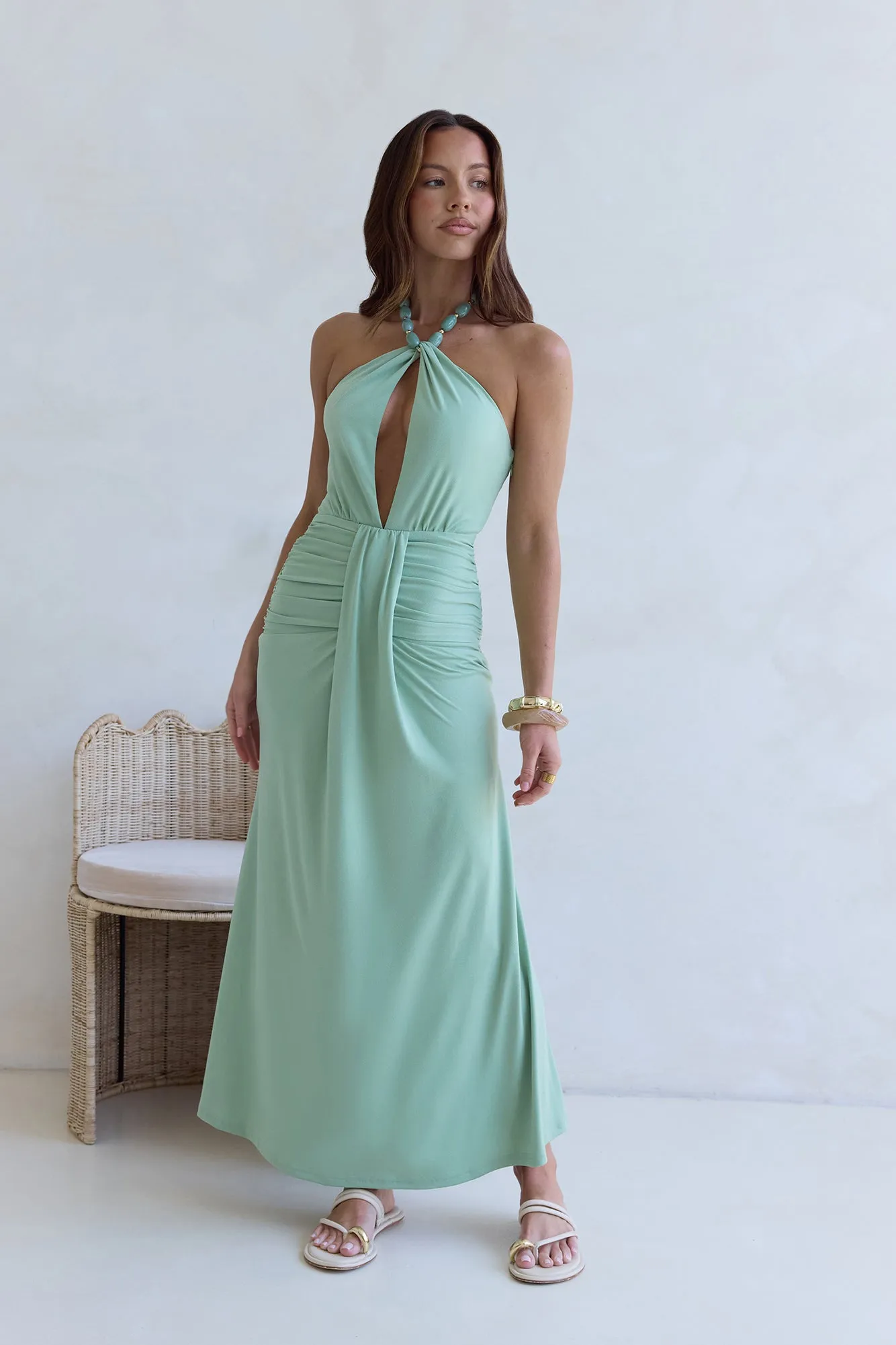 From The Heart Halter Maxi Dress Green sold by Fortunate One product image thumbnail 4