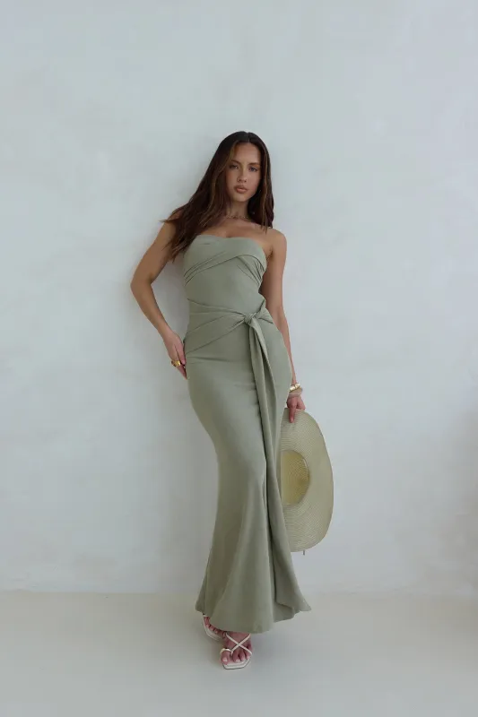 Follow You Strapless Maxi Dress Sage sold by Fortunate One