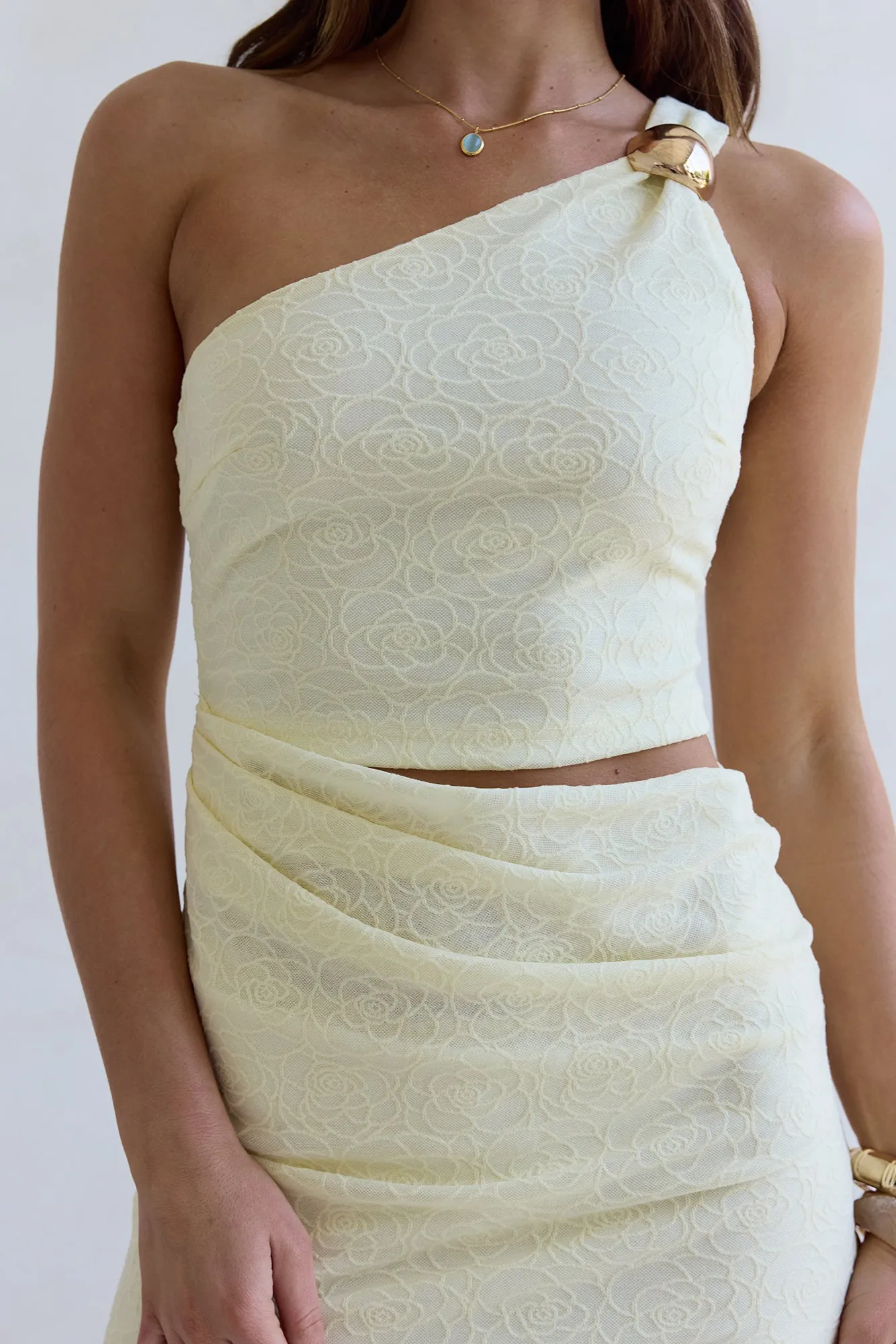 Sunset Champagne One Shoulder Mini Dress Yellow sold by Fortunate One product image thumbnail 5