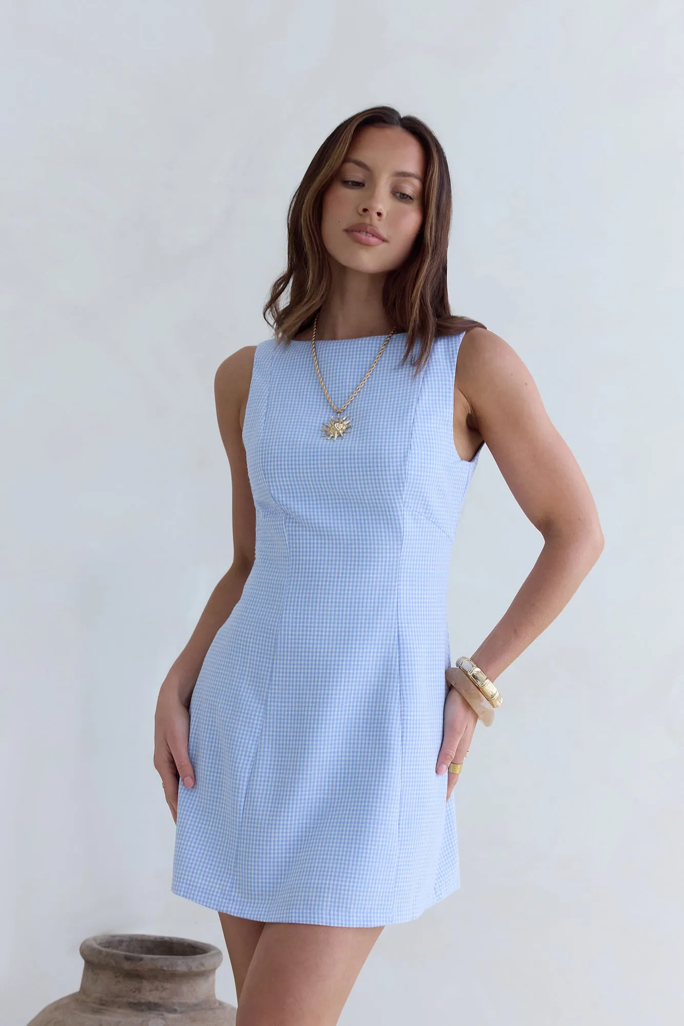 Dreamy Skies Gingham Mini Dress Blue sold by Fortunate One product image thumbnail 4