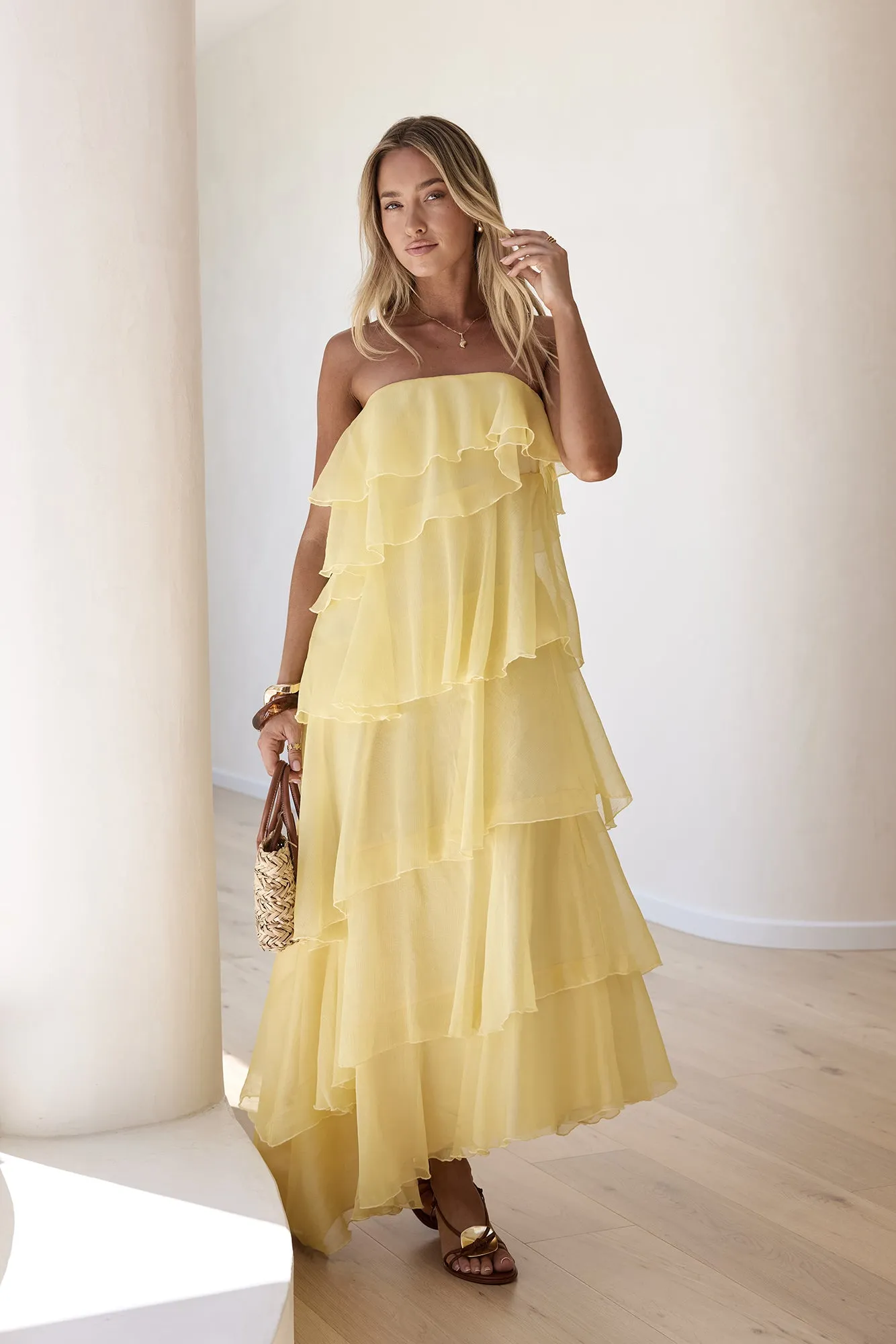 Drop Of Sun Strapless Maxi Dress Yellow sold by Fortunate One product image thumbnail 3