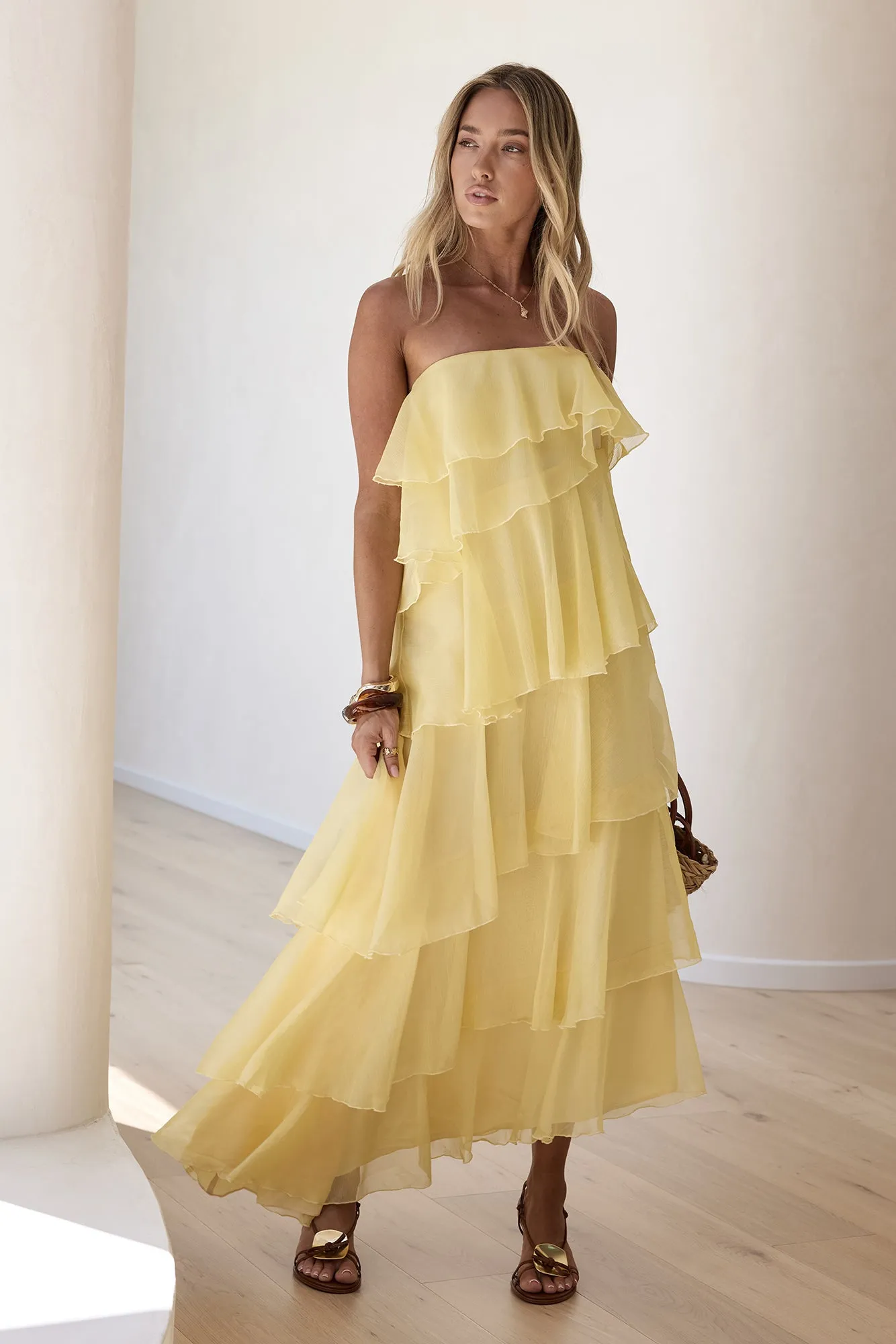 Drop Of Sun Strapless Maxi Dress Yellow sold by Fortunate One