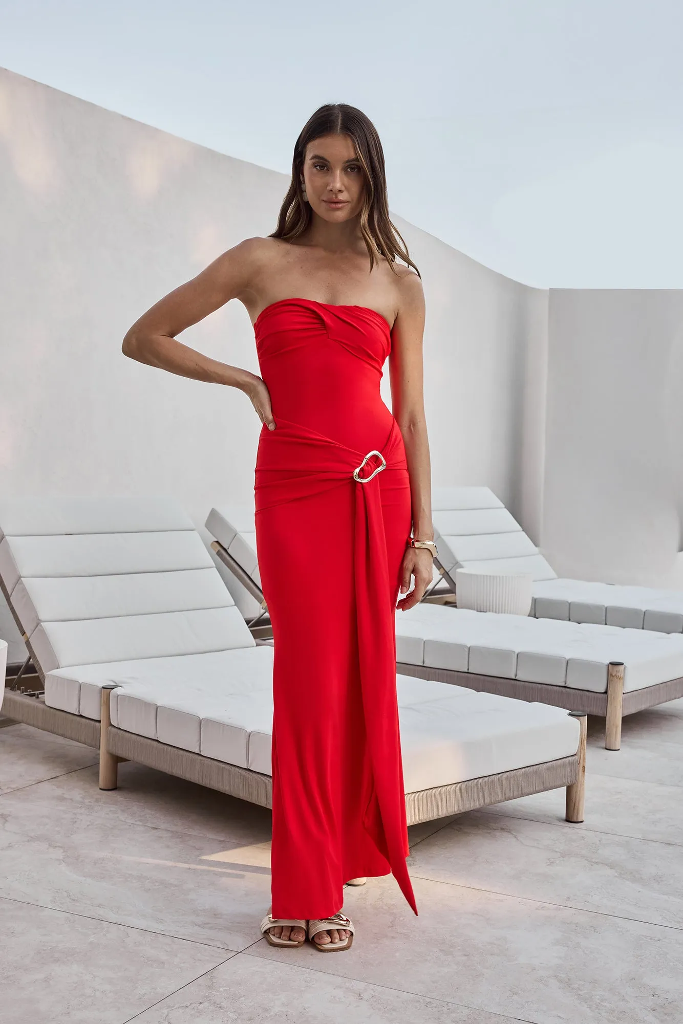 Cool Love Strapless Maxi Dress Red sold by Fortunate One product image thumbnail 5