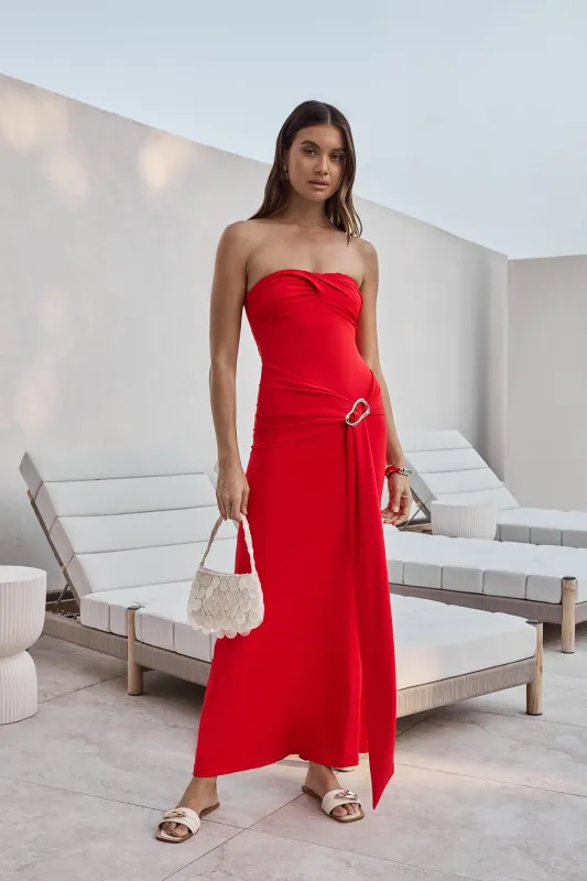 Cool Love Strapless Maxi Dress Red sold by Fortunate One