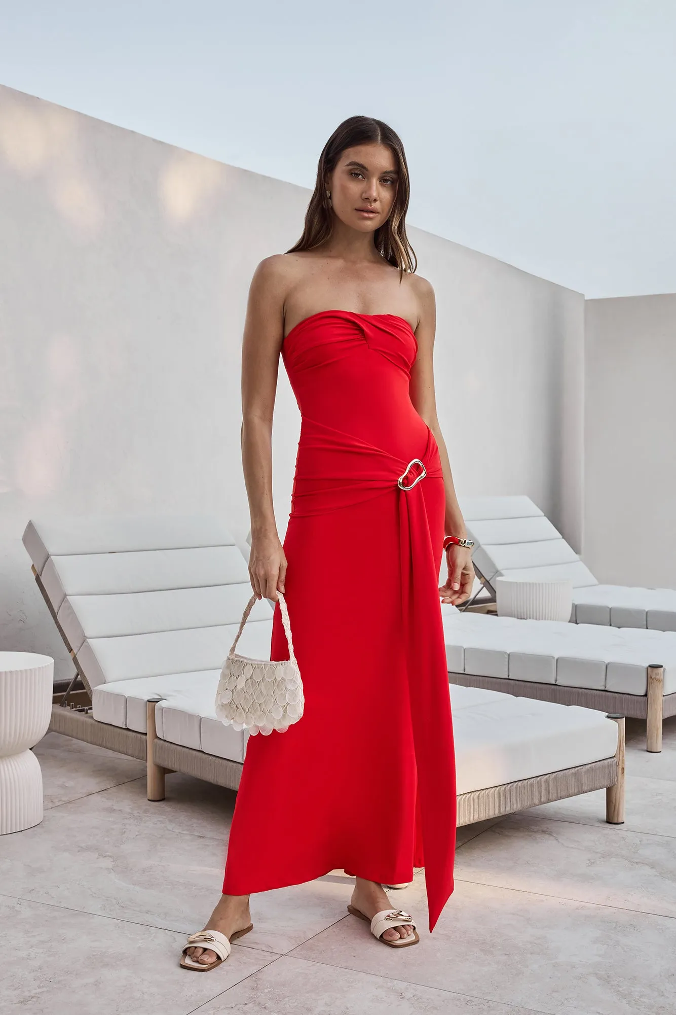 Cool Love Strapless Maxi Dress Red sold by Fortunate One