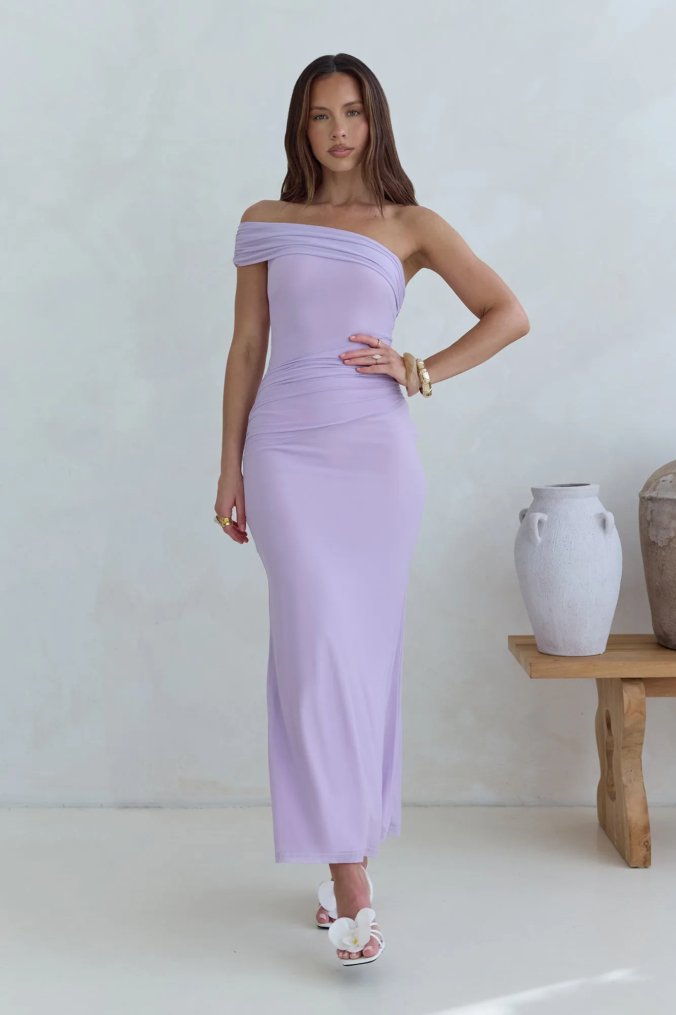 Dahlia One Shoulder Mesh Maxi Dress Lilac sold by Fortunate One product image thumbnail 4