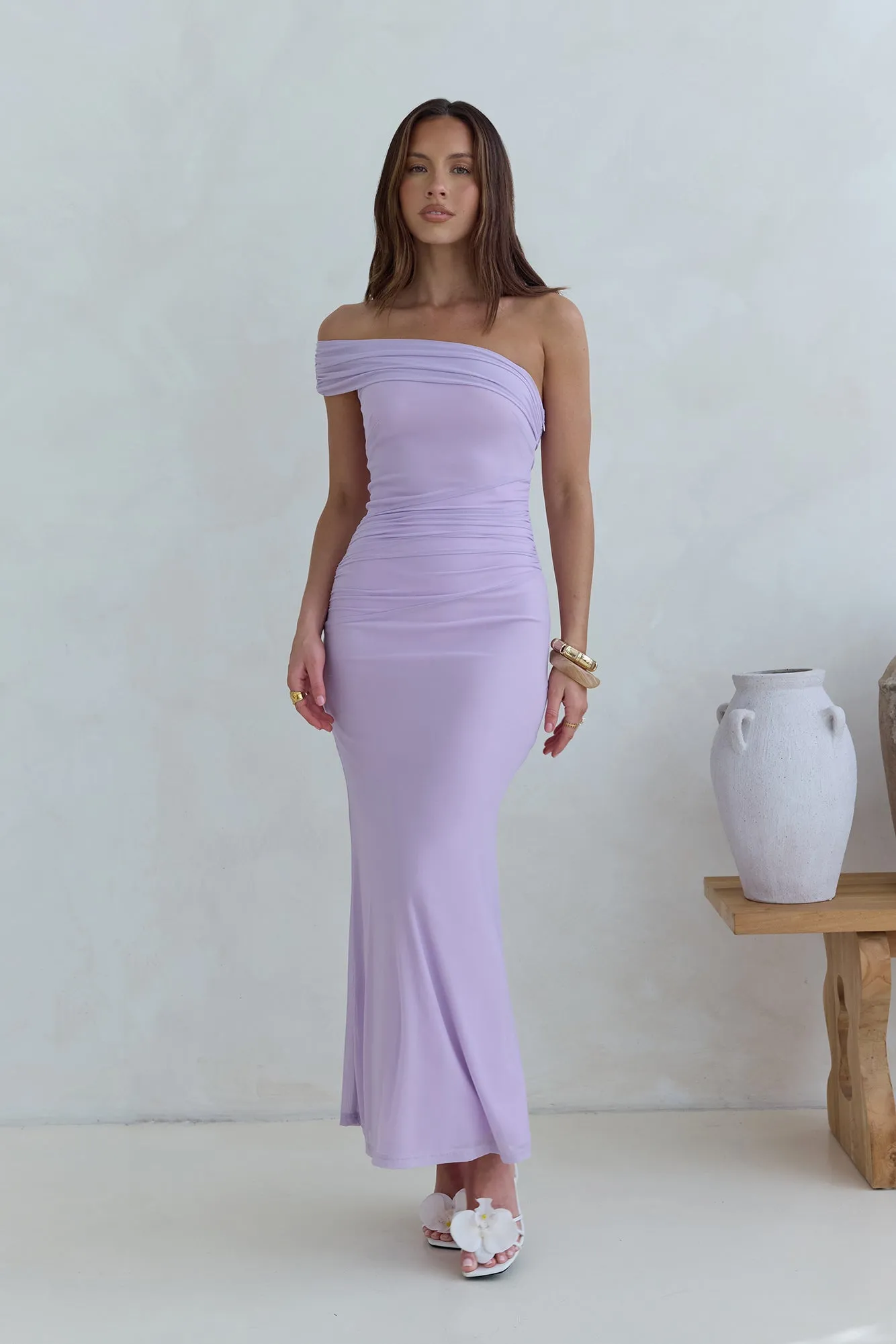 Dahlia One Shoulder Mesh Maxi Dress Lilac sold by Fortunate One product image thumbnail 3