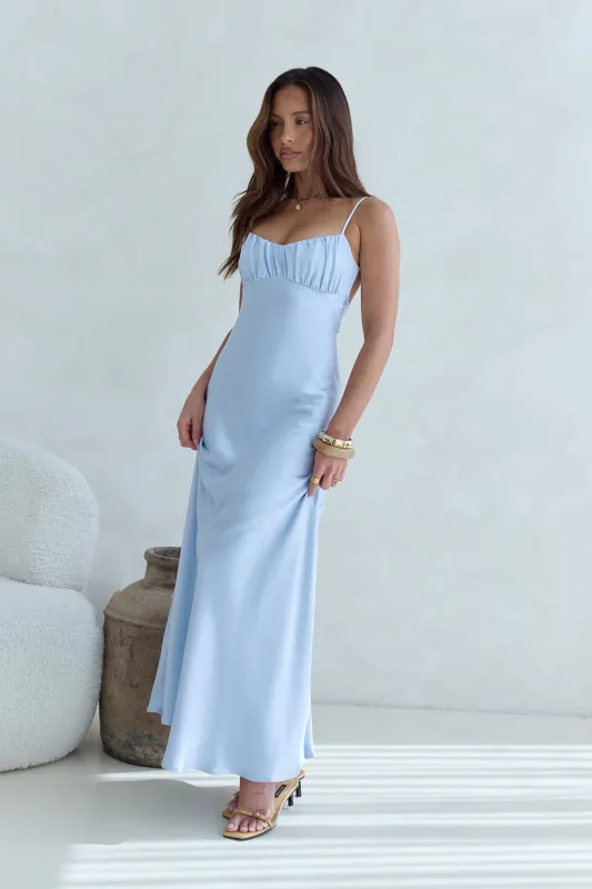 Love And Desire Satin Maxi Dress Blue sold by Fortunate One