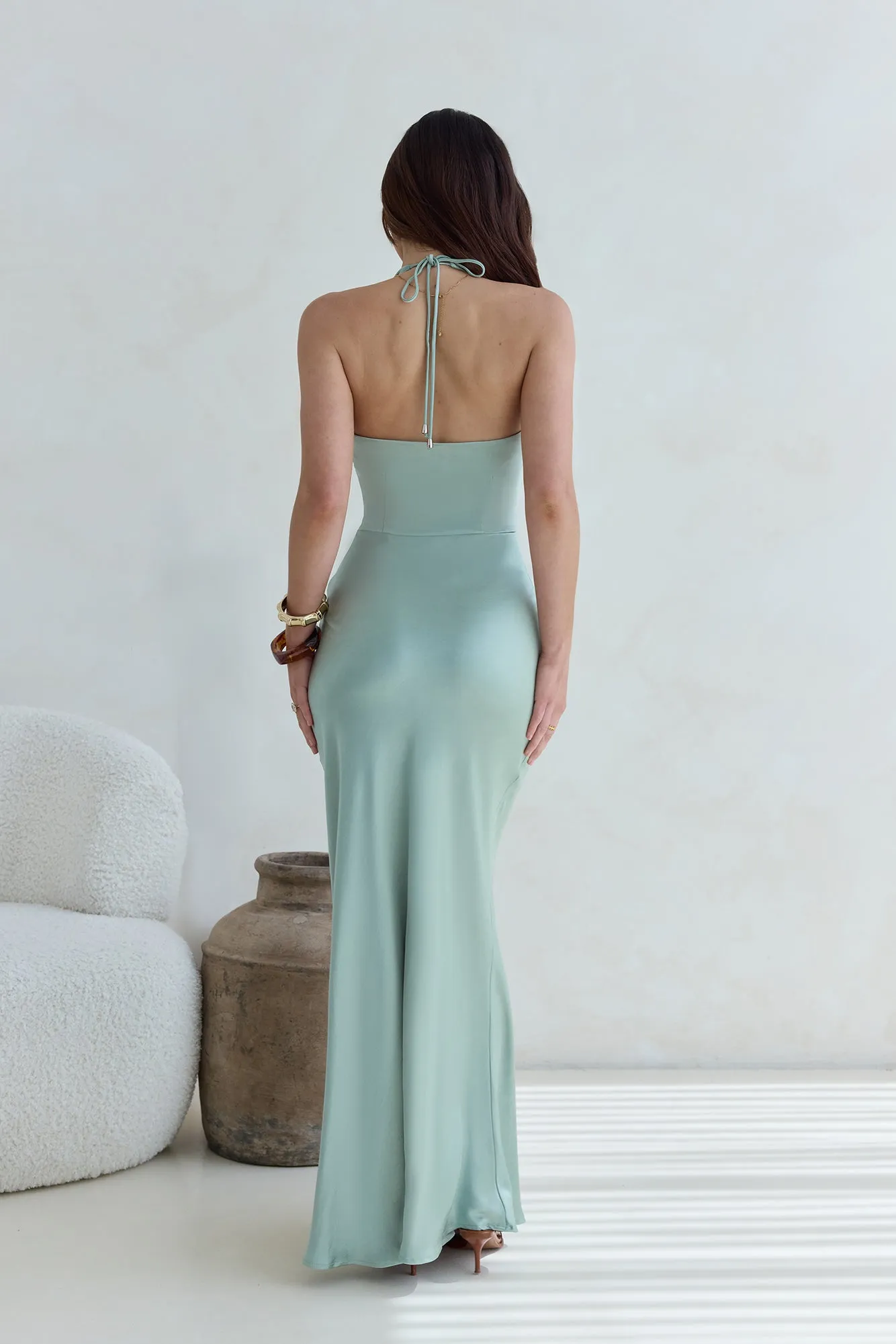 Destinations Halter Satin Maxi Dress Sage sold by Fortunate One product image thumbnail 2