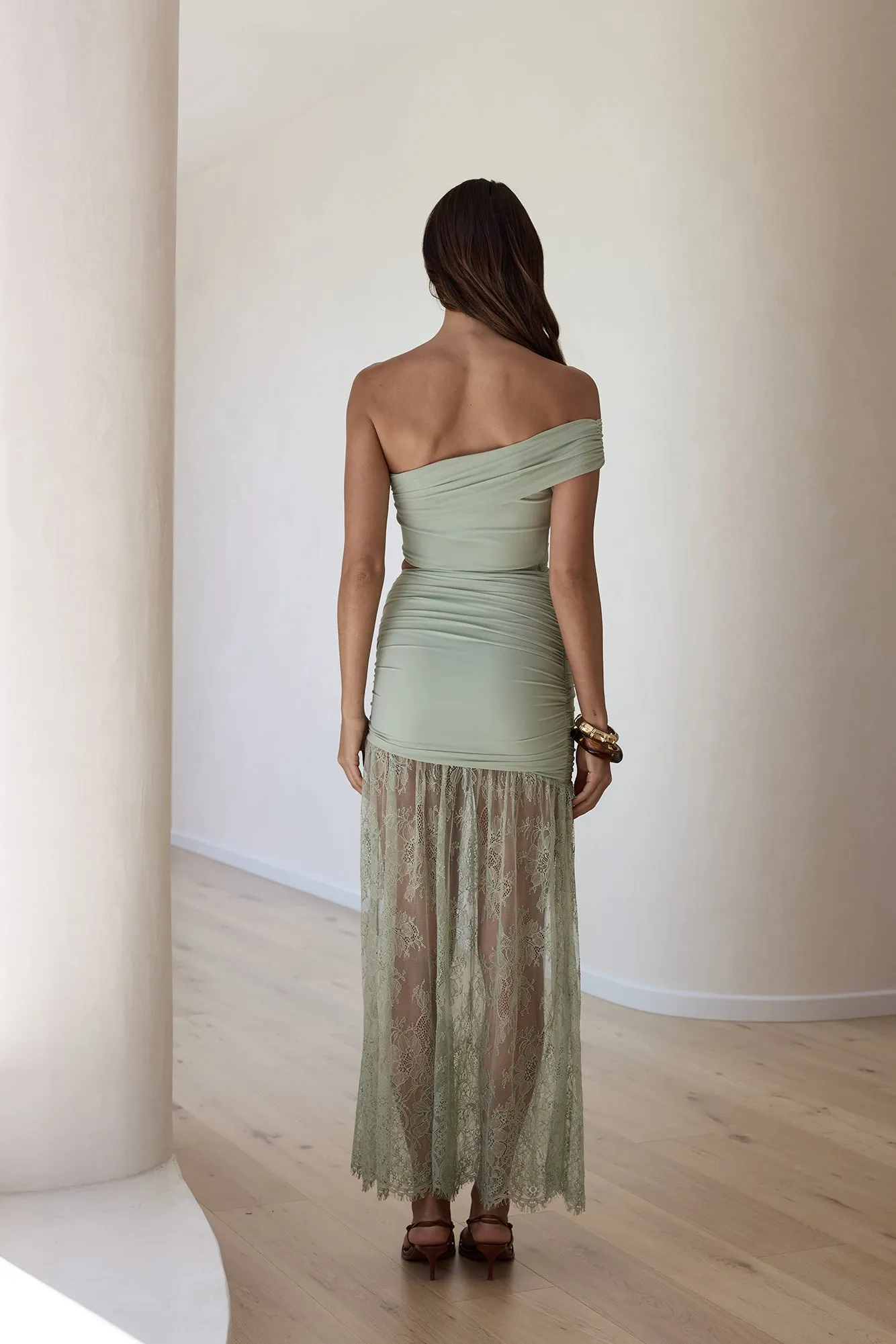 Blossoming Hearts Off Shoulder Lace Maxi Dress Sage sold by Fortunate One product image thumbnail 2