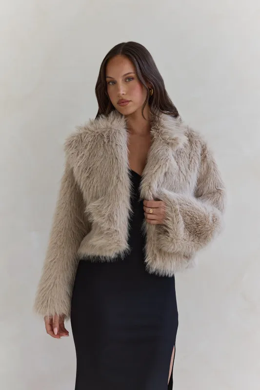 Icy Daze Faux Fur Jacket Beige sold by Fortunate One