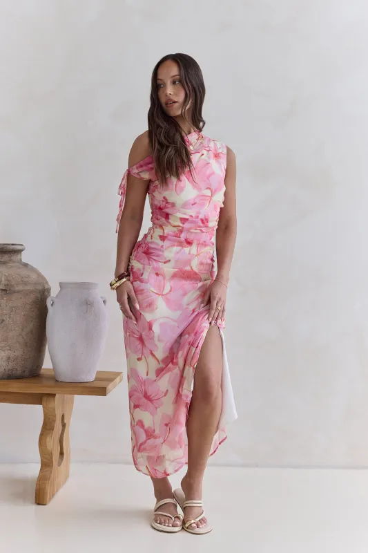 Hibiscus Off Shoulder Maxi Dress Pink sold by Fortunate One