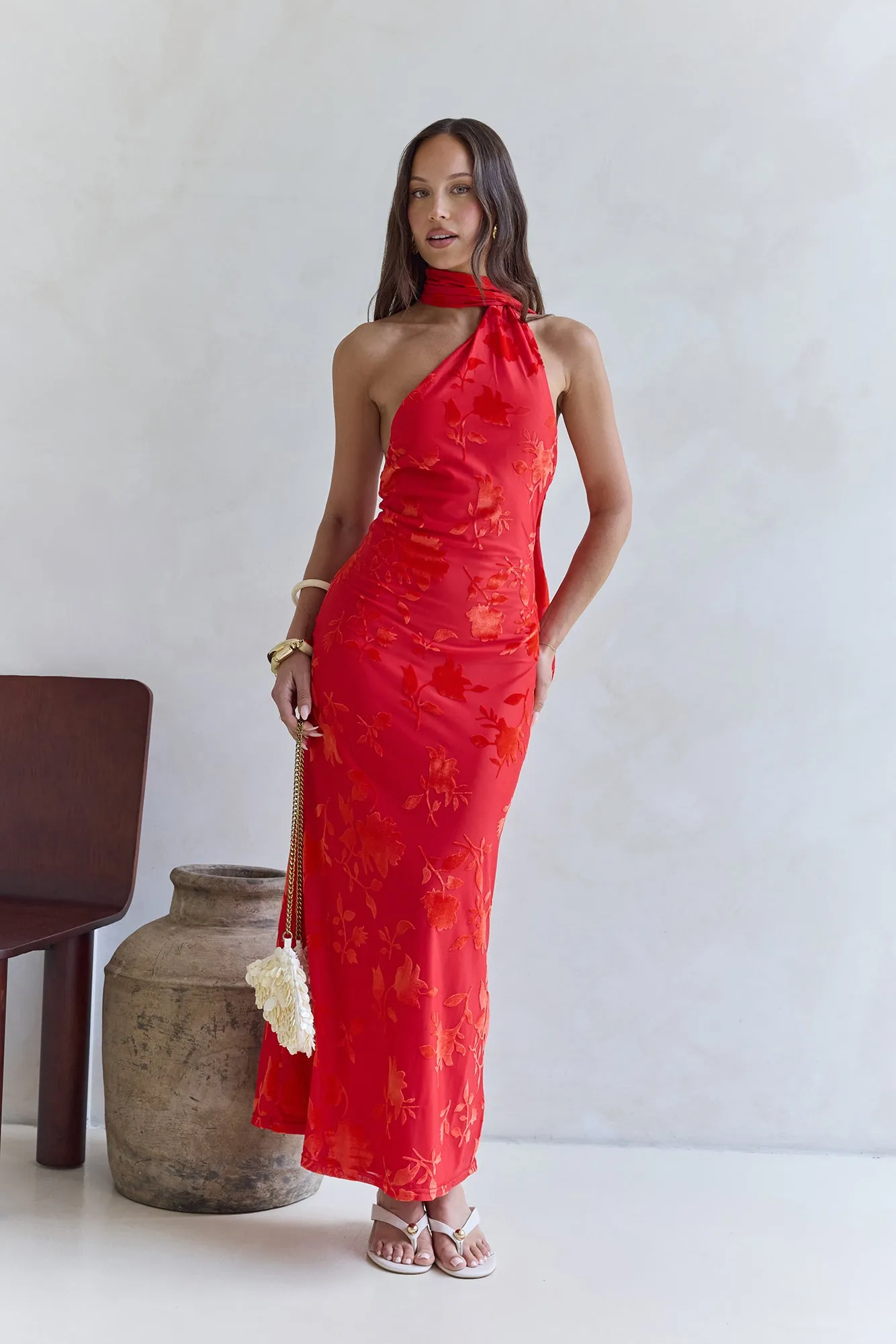 Blooming Romance Satin Maxi Dress Red sold by Fortunate One product image thumbnail 4
