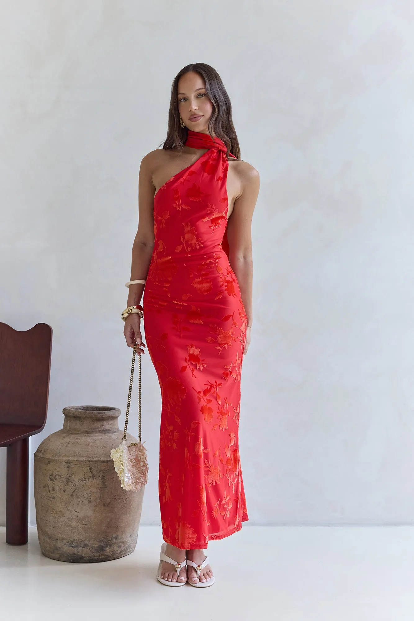 Blooming Romance Satin Maxi Dress Red sold by Fortunate One