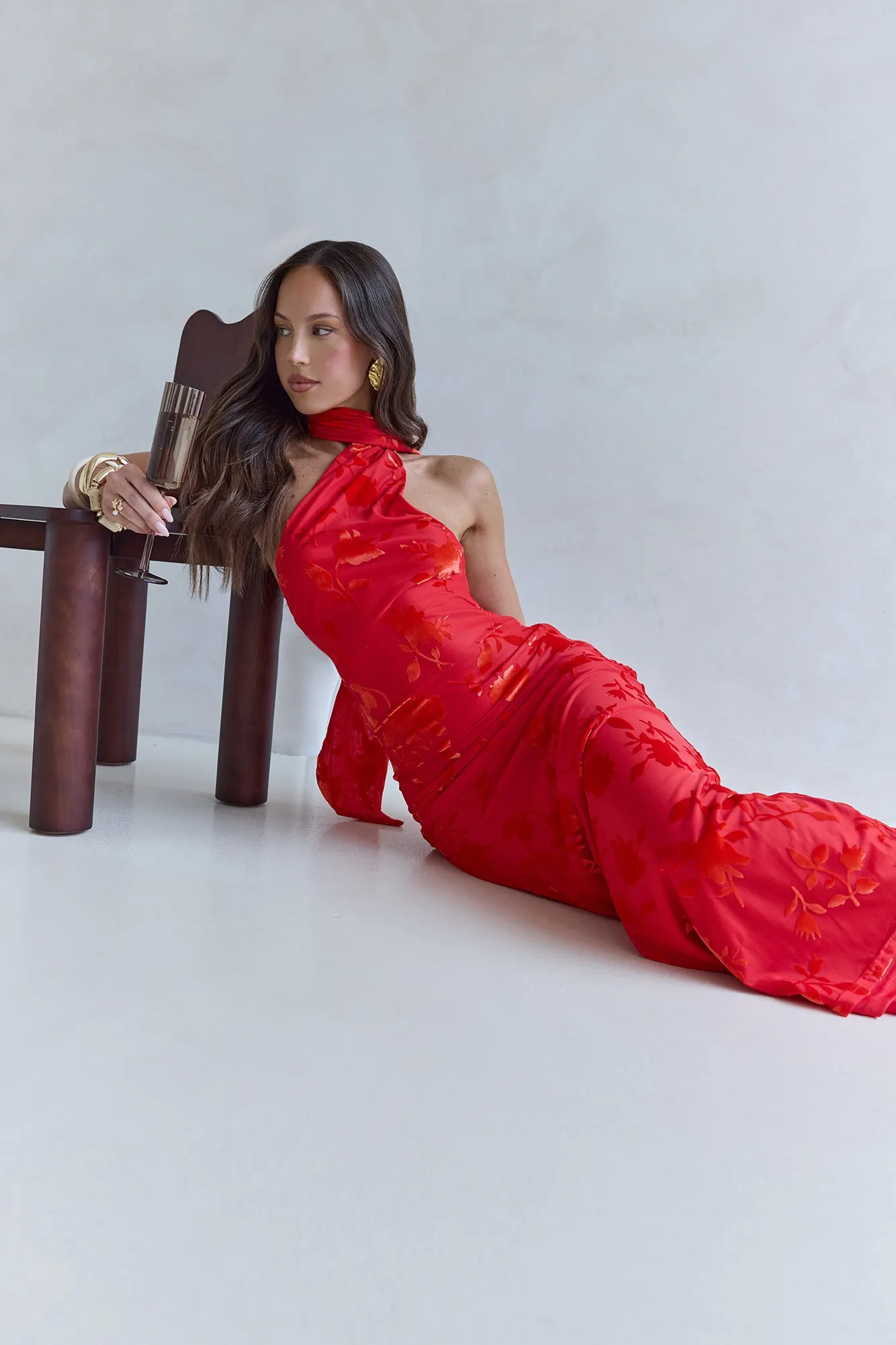 Blooming Romance Satin Maxi Dress Red sold by Fortunate One product image thumbnail 5