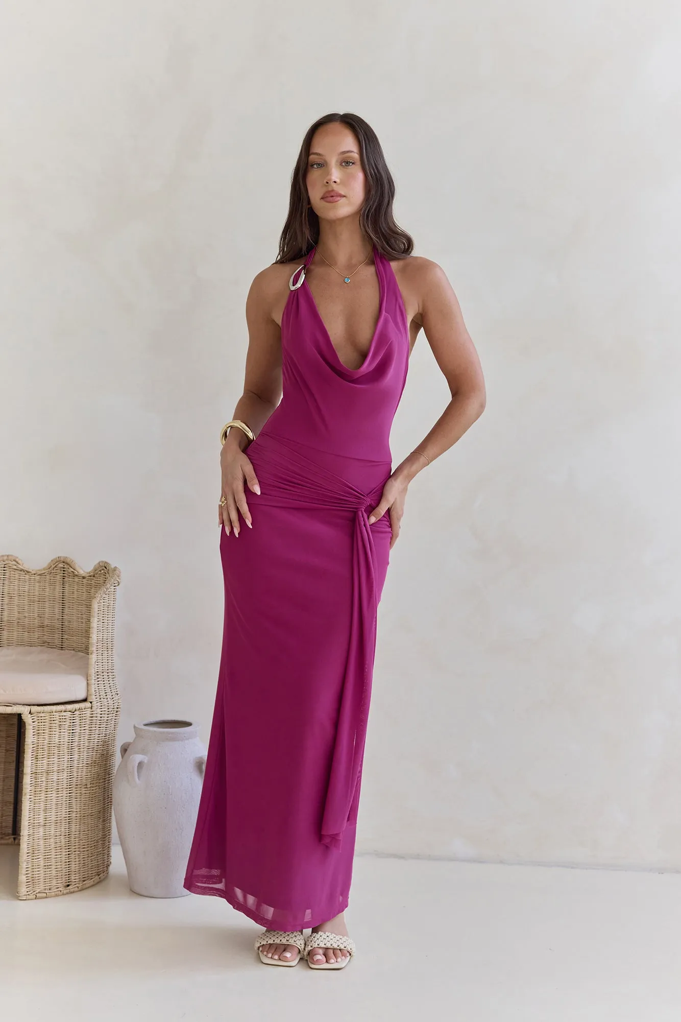 Step To Tune Mesh Halter Maxi Dress Plum sold by Fortunate One product image thumbnail 3