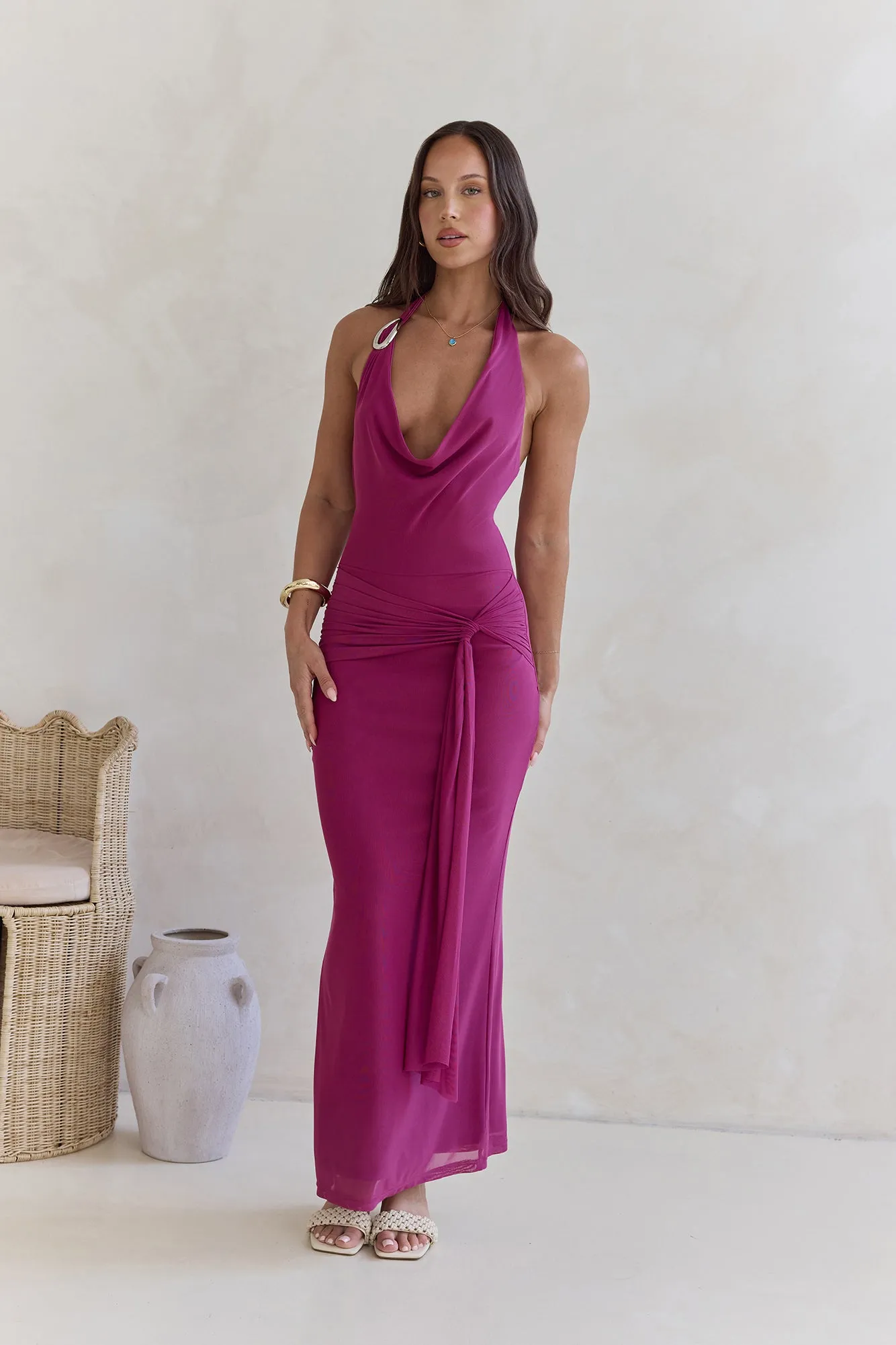 Step To Tune Mesh Halter Maxi Dress Plum sold by Fortunate One product image thumbnail 5