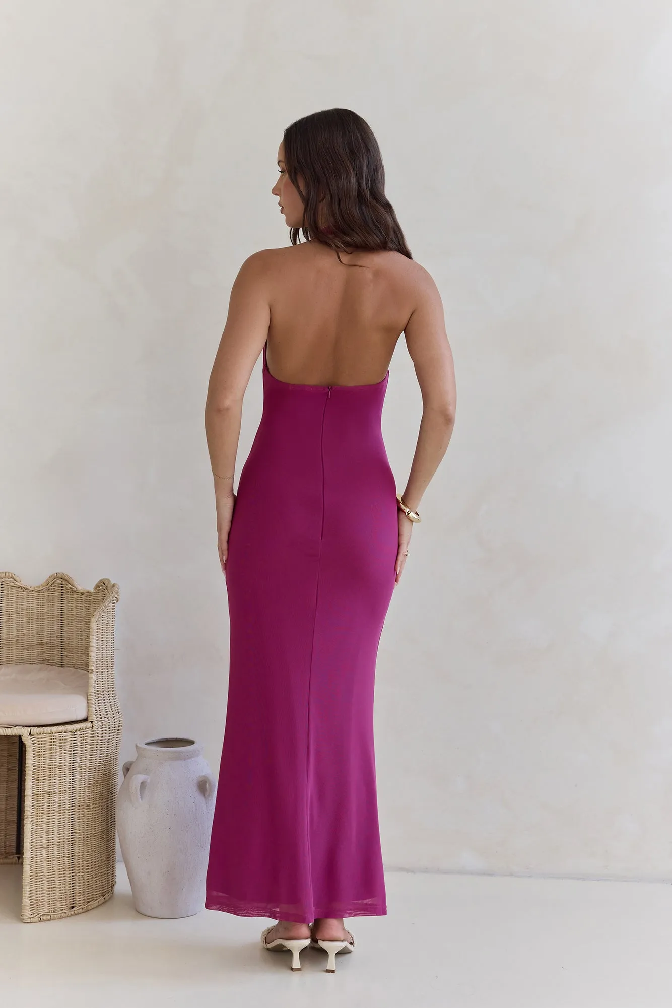 Step To Tune Mesh Halter Maxi Dress Plum sold by Fortunate One product image thumbnail 2
