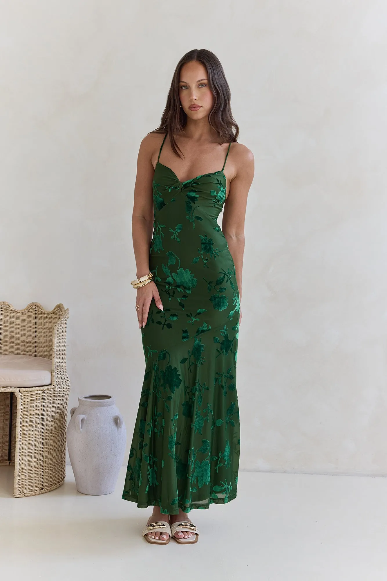 Wildflower Fields Maxi Dress Green sold by Fortunate One