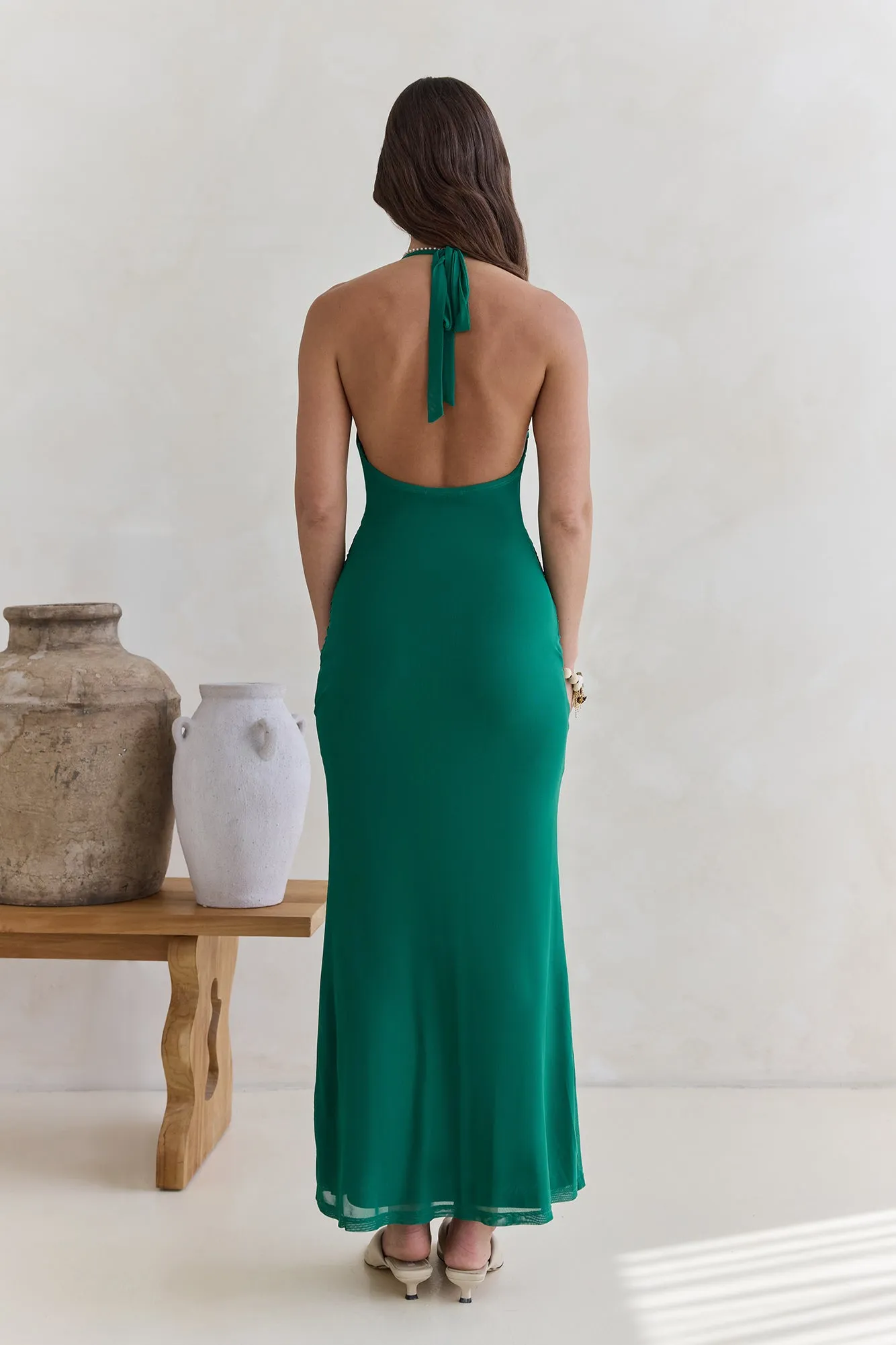 Dive In Mesh Halter Maxi Dress Green sold by Fortunate One product image thumbnail 2
