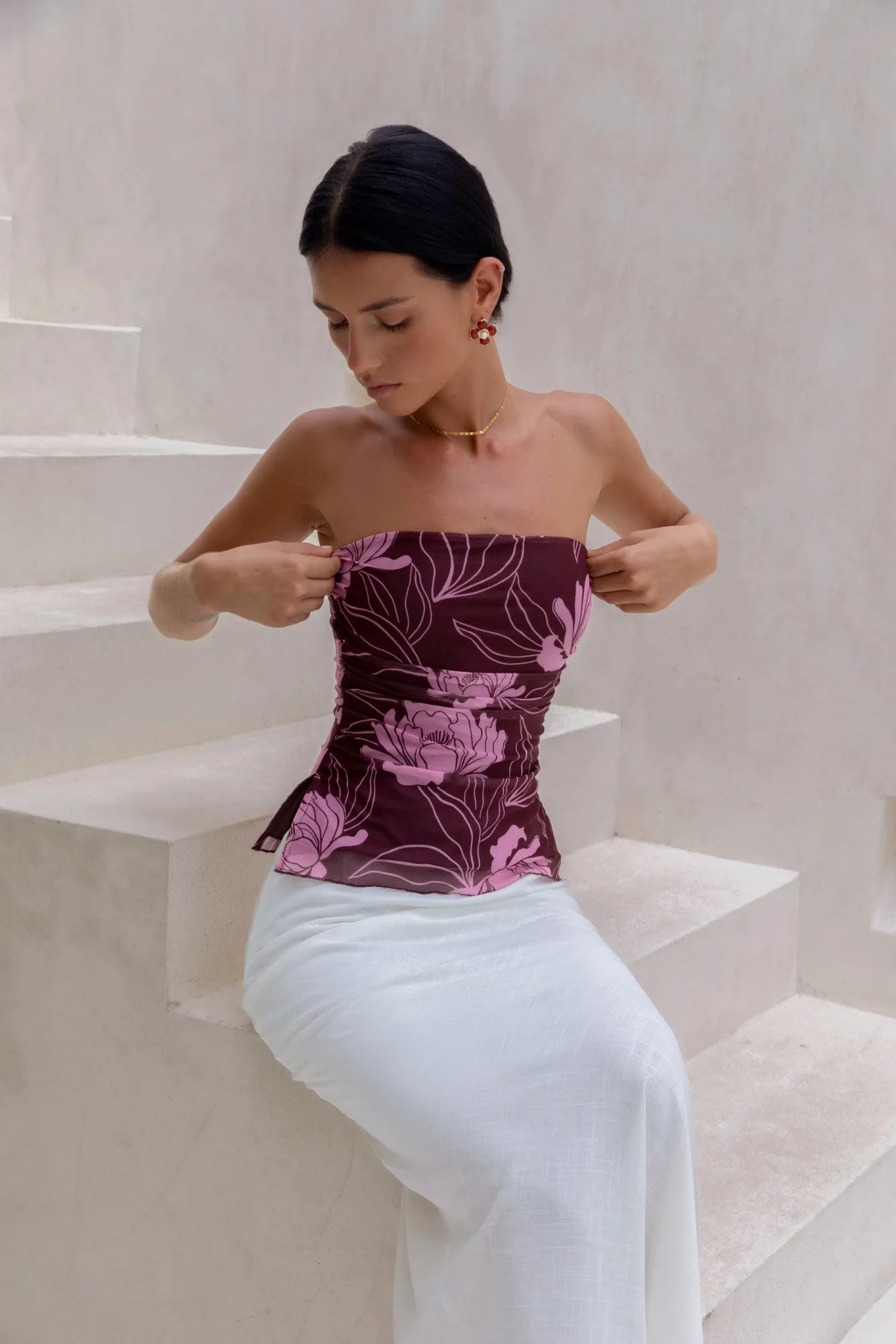 Sunset Blooms Strapless Top Plum sold by Fortunate One product image thumbnail 5