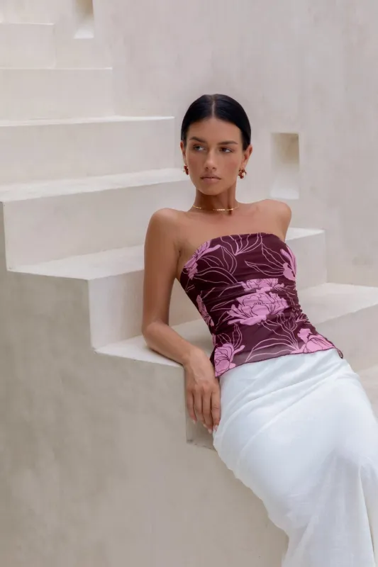 Sunset Blooms Strapless Top Plum sold by Fortunate One