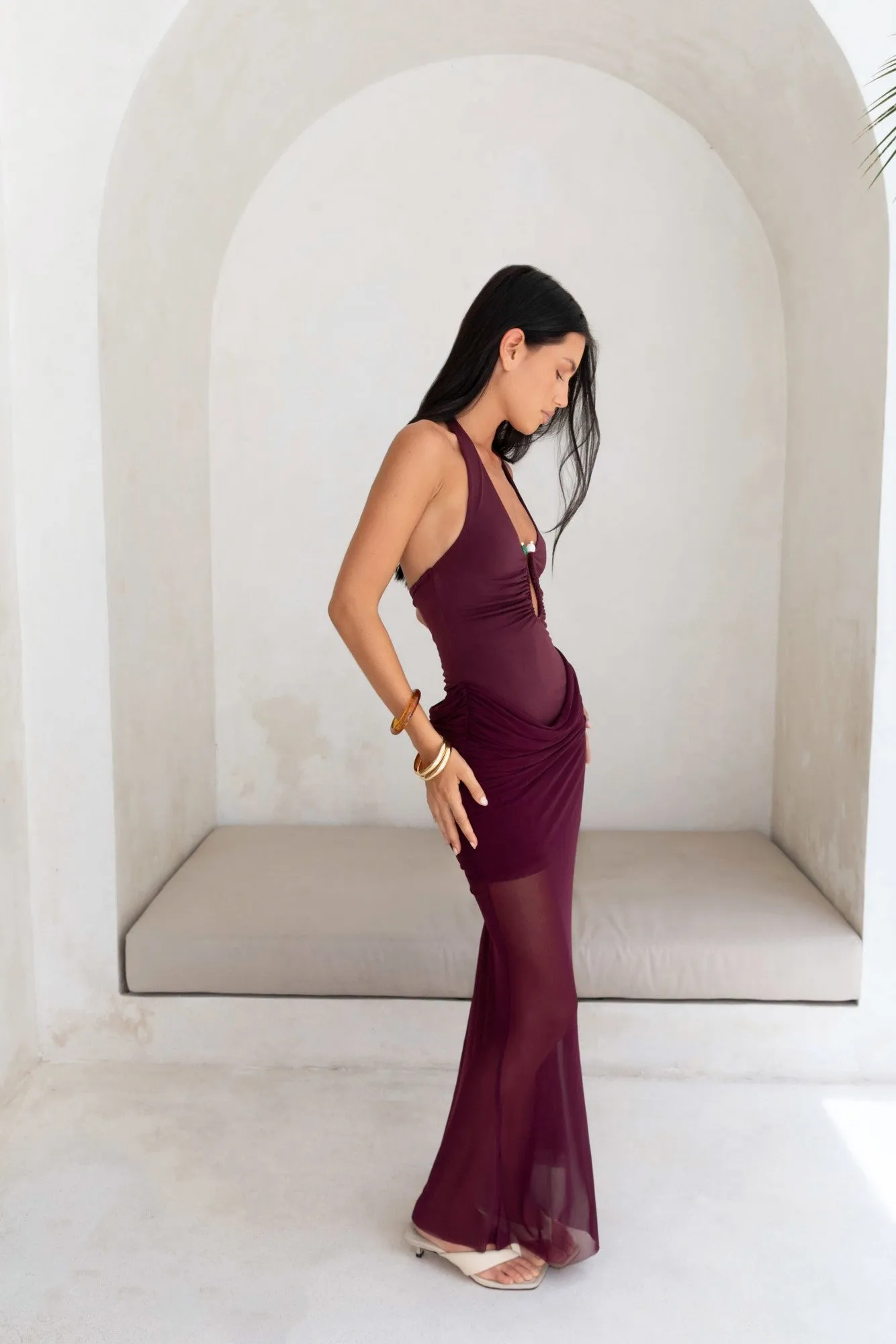 Luxe Legacy Halter Maxi Dress Plum sold by Fortunate One