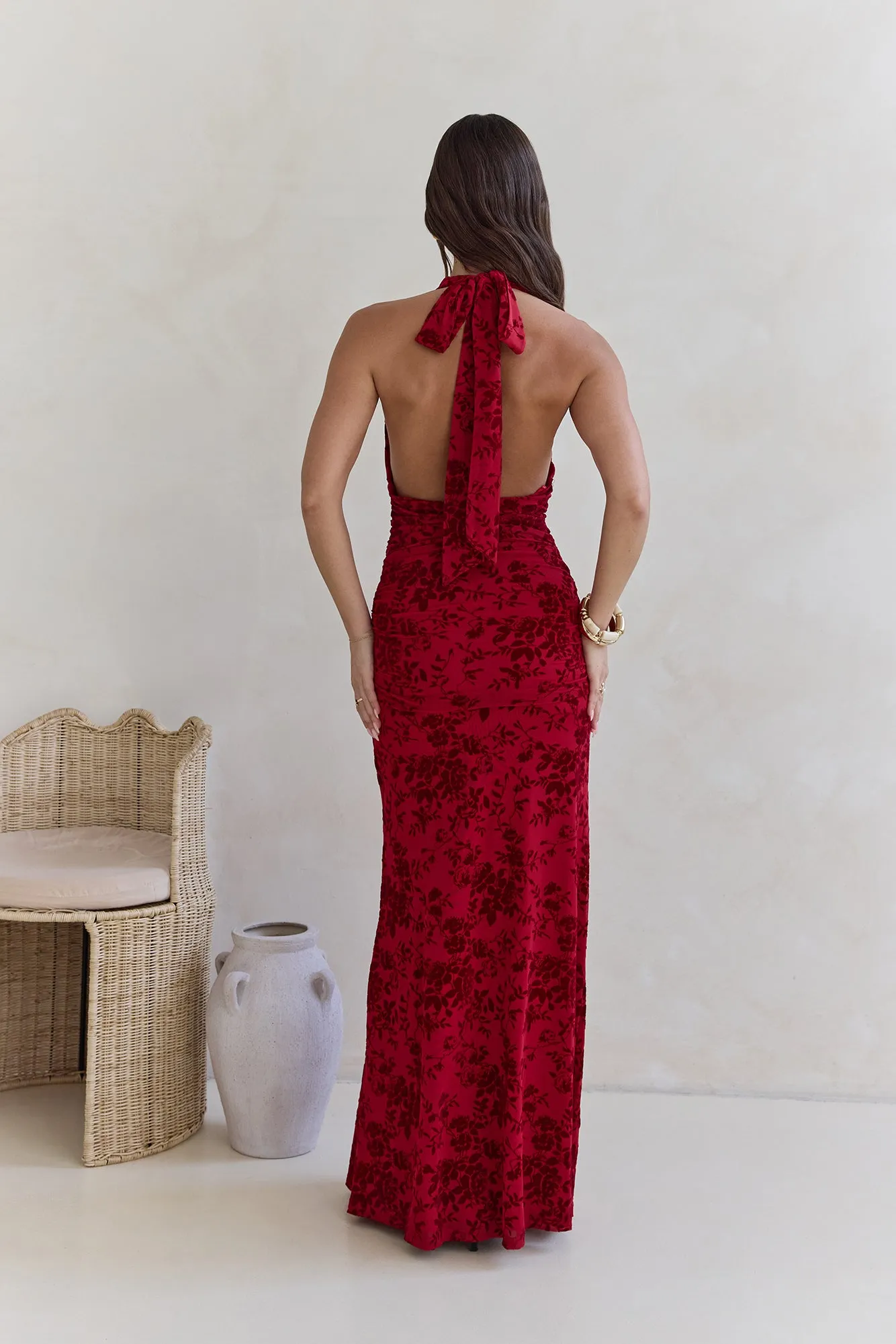 Dewy Whisper Halter Maxi Dress Wine sold by Fortunate One product image thumbnail 2