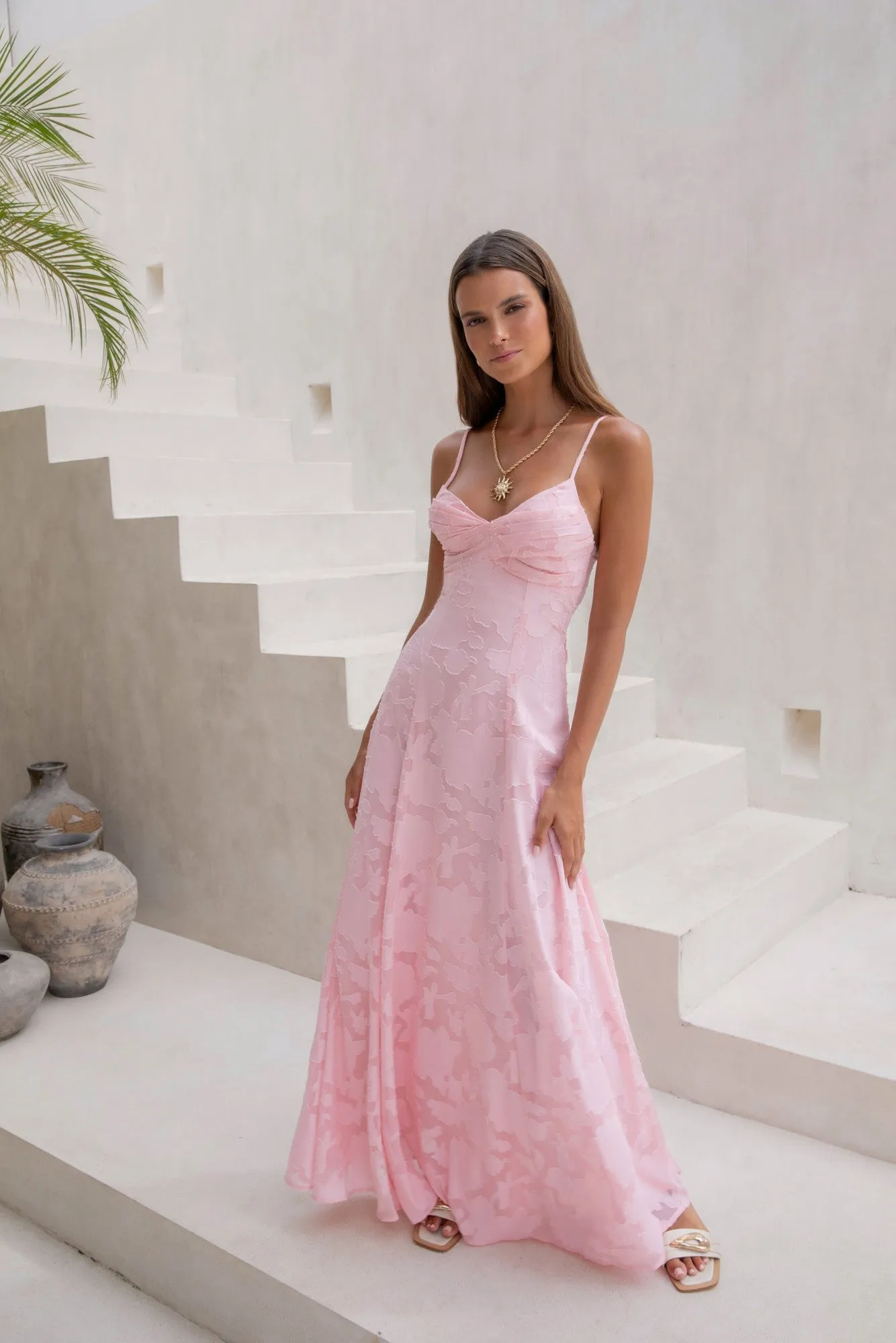 Lost In The Skies Maxi Dress Pink sold by Fortunate One