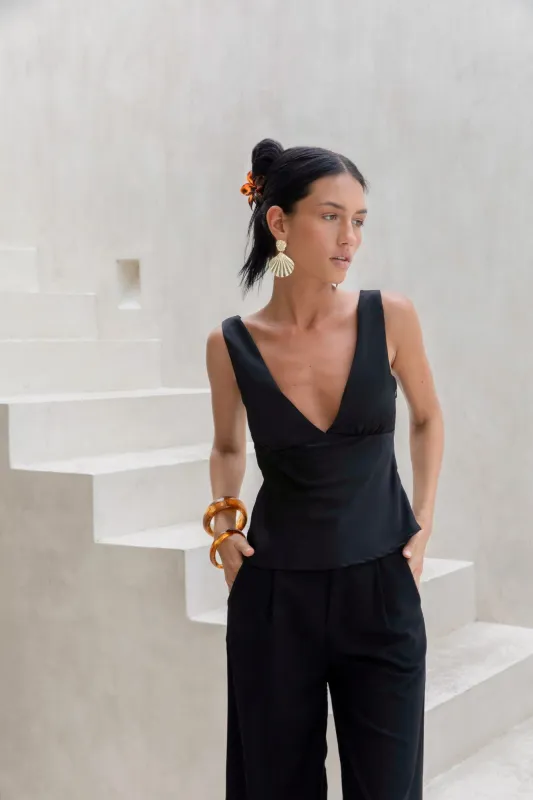 Essence Of Sunlight Satin Top Black sold by Fortunate One