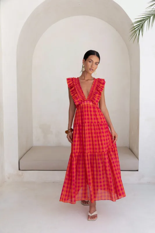 Sunset Picnic Maxi Dress Pink sold by Fortunate One