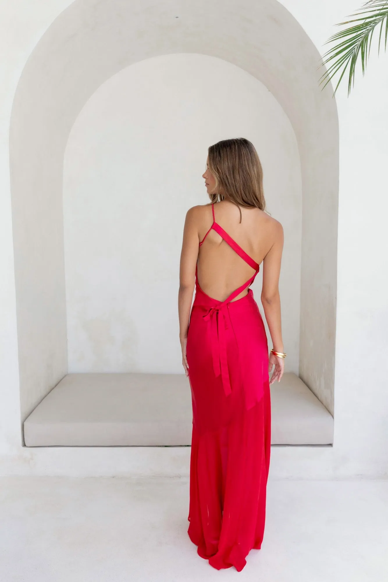 Chase The Thrill One Shoulder Satin Maxi Dress Red sold by Fortunate One product image thumbnail 2