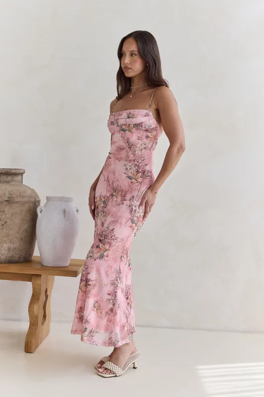 Flickering Flames Mesh Maxi Dress Pink sold by Fortunate One