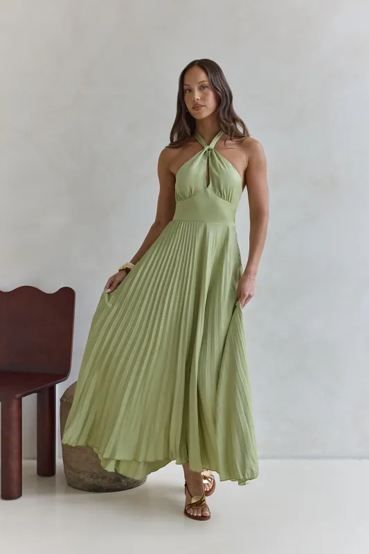 Perfect In Plisse Halter Maxi Dress Green sold by Fortunate One