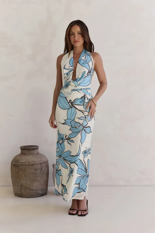 Light The Ocean Halter Maxi Dress Blue sold by Fortunate One