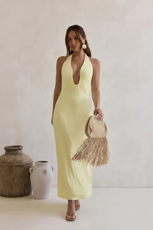 Everlasting Dream Halter Maxi Dress Yellow made by Hello Molly