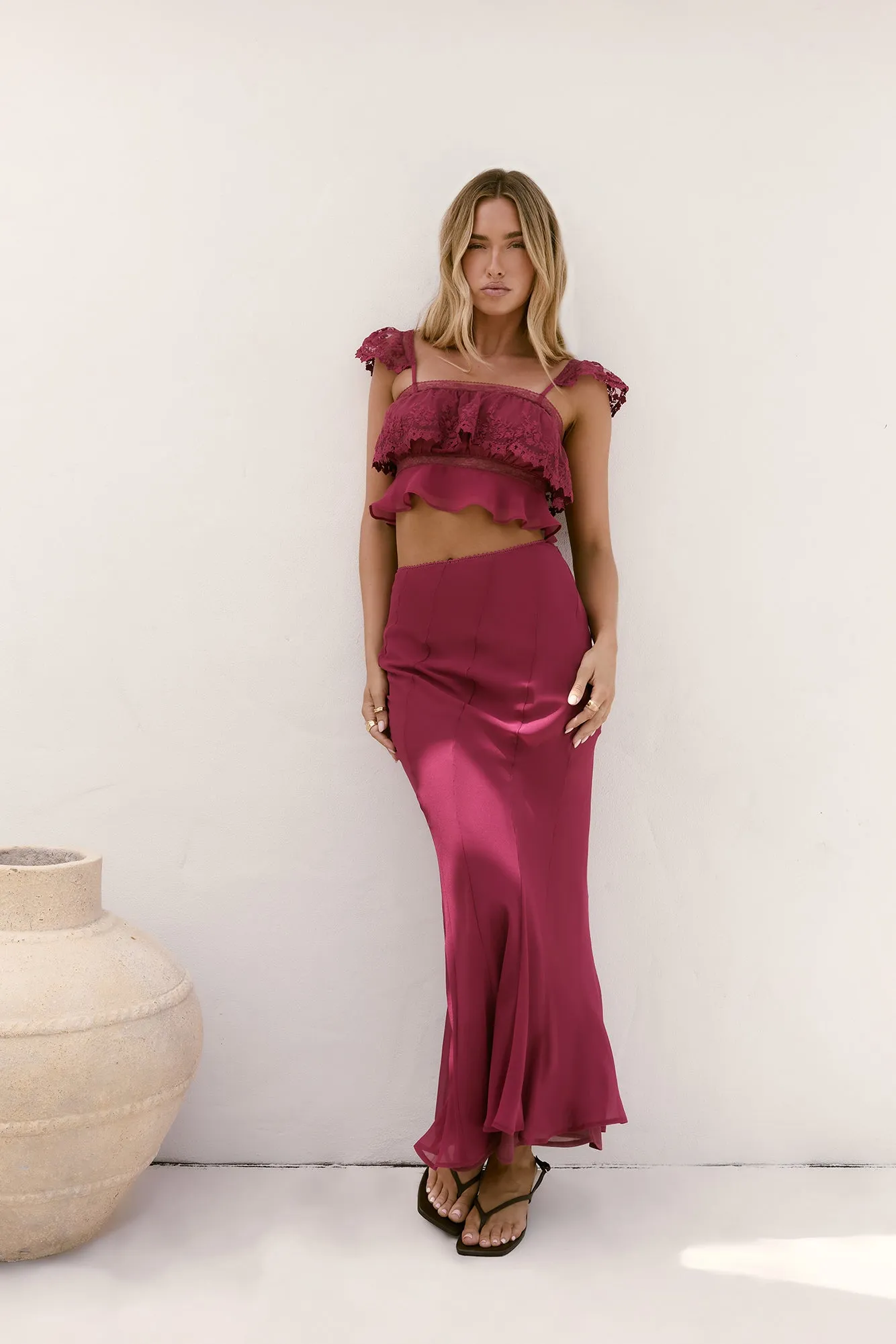 Sweet Silhouette Maxi Skirt Berry sold by Fortunate One